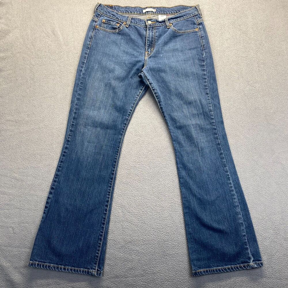 Levis 515 Jeans Womens Size 14 Mid Rise Boot Cut  Button Dark Wash Denim Blue